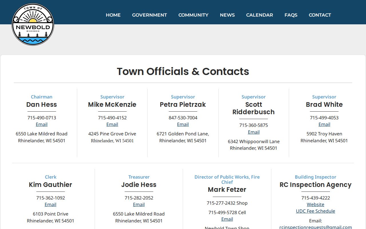 Oneida County Newbold official town contacts for booking record routing