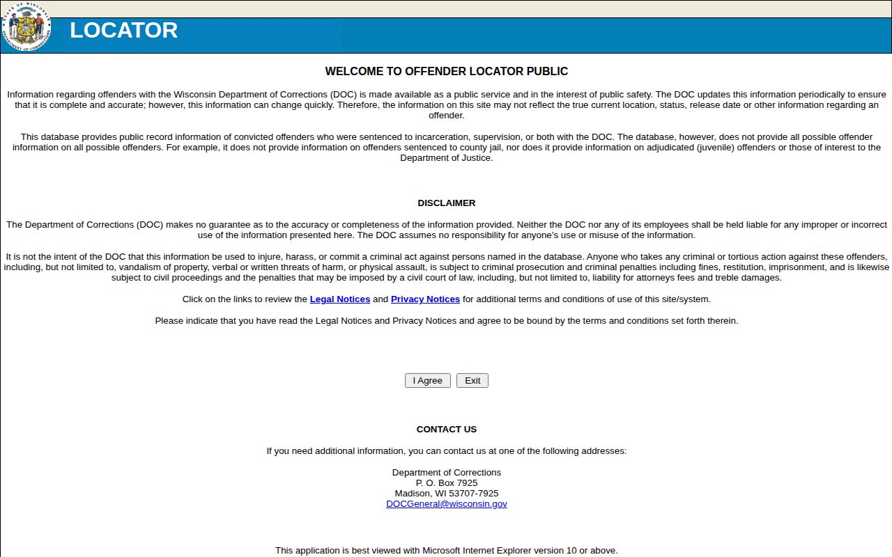Wisconsin DOC locator for sentenced people after Oneida County booking