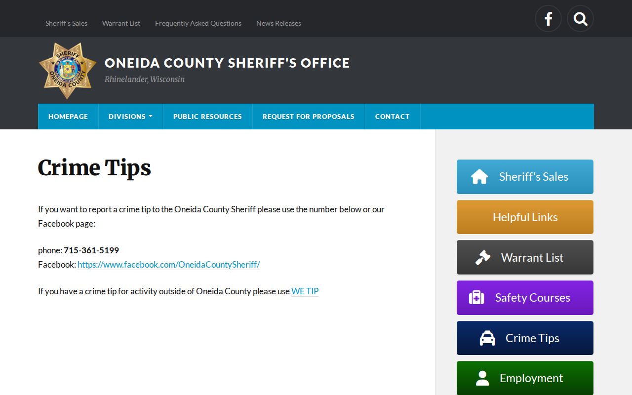 Oneida County Sheriff crime tips route for warrant information